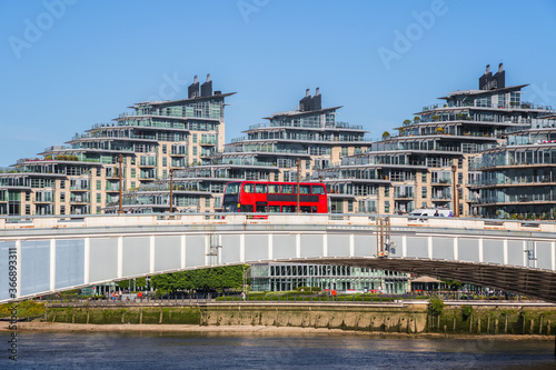 Photography Wandsworth bridge with riverside development at Battersea Reach in London