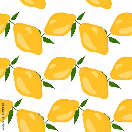 Citrus summer illustration with lemons and leaves. Tropical seamlees pattern with colorful fruits on white background. Food concept. Template design for invitation, card, fabric, textile.