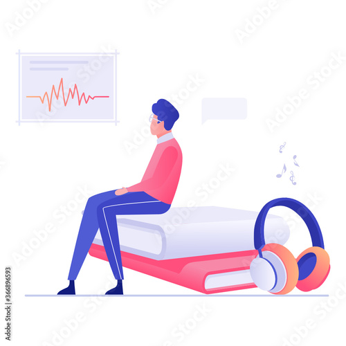
Modern style education, headphones with books illustrating audio books 
