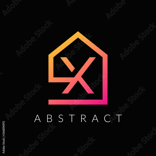 X letter real estate logo with colorful home sign icon.

