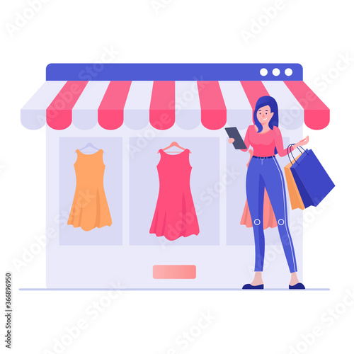  Flat conceptual illustration of online shopping, webshop vector 