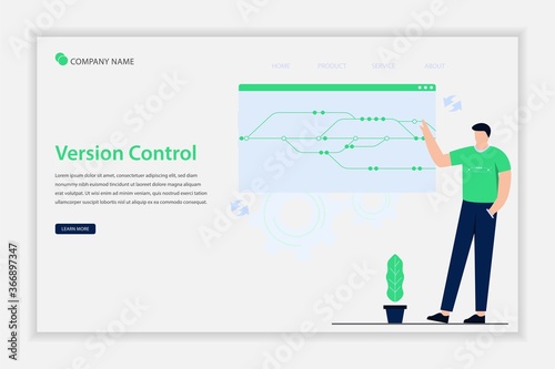 Illustration vector Version control landing page. flat vector simple element illustration from the editable technology concept. Suitable for landing page, web, flyer, website, and banner.