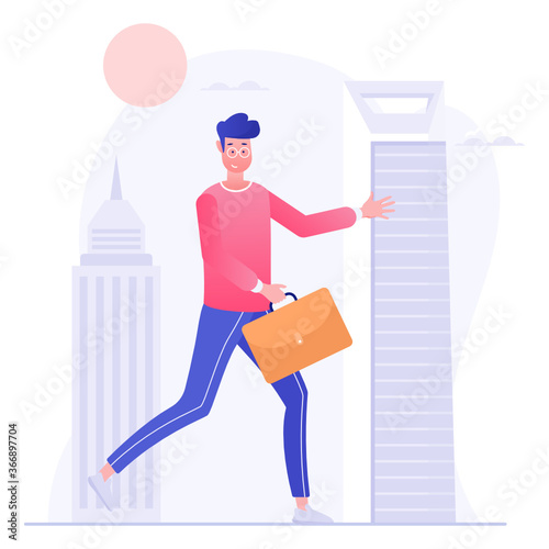 
Male avatar holding business bag, go to work flat vector 
