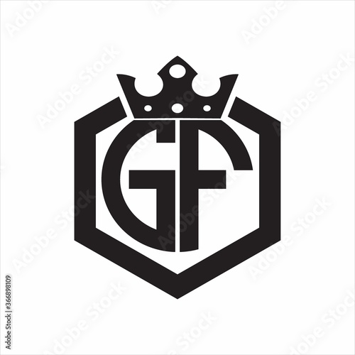 GF Logo monogram rounded by hexagon shape with crown design template on white background