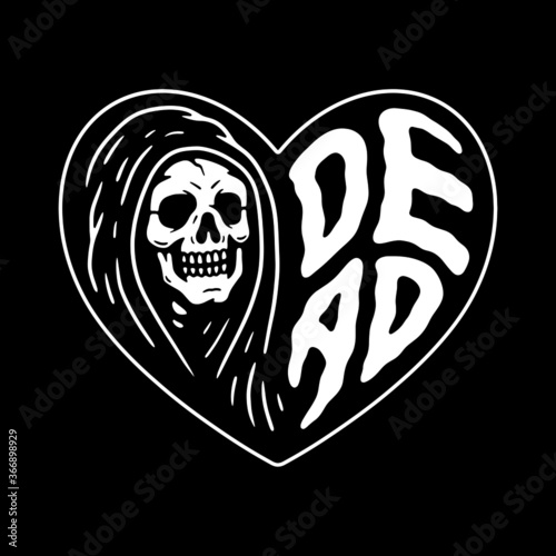 GRIM REAPER DEAD HEART WHITE BLACK BACKGROUND