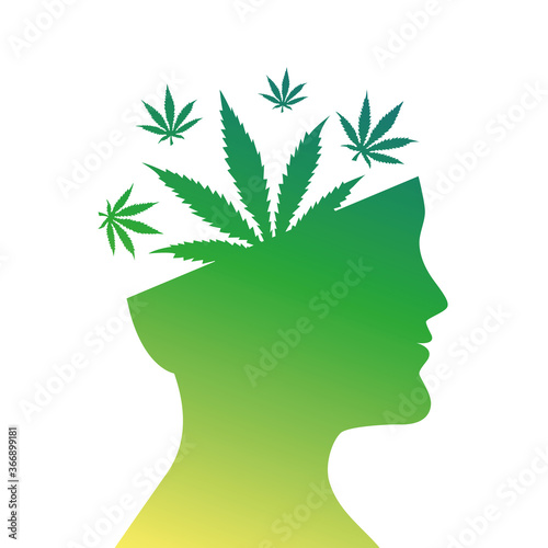 cannabis leaves in mans head silhouette vector illustration EPS10