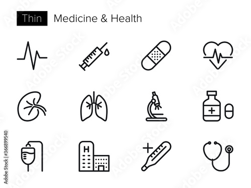 Medicine and Health Vector icons set Thin line outline