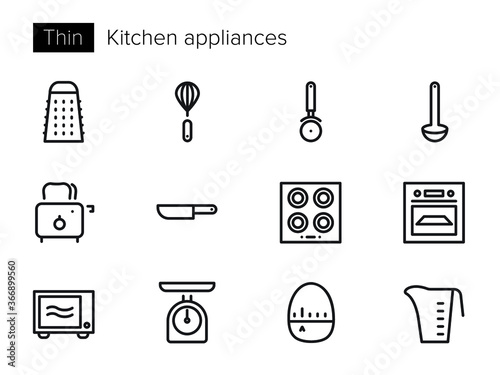 Kitchen appliances Vector icons set Thin line outline
