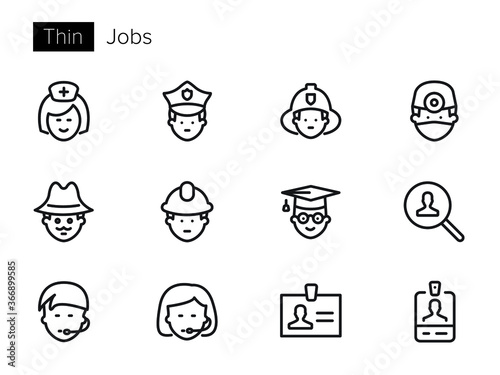 Jobs Vector icons set Thin line outline