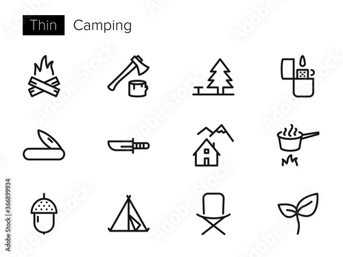 Camping vector icons set Thin line outline
