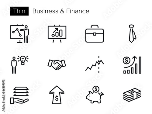 Business & Finance vector icons set Thin line outline
