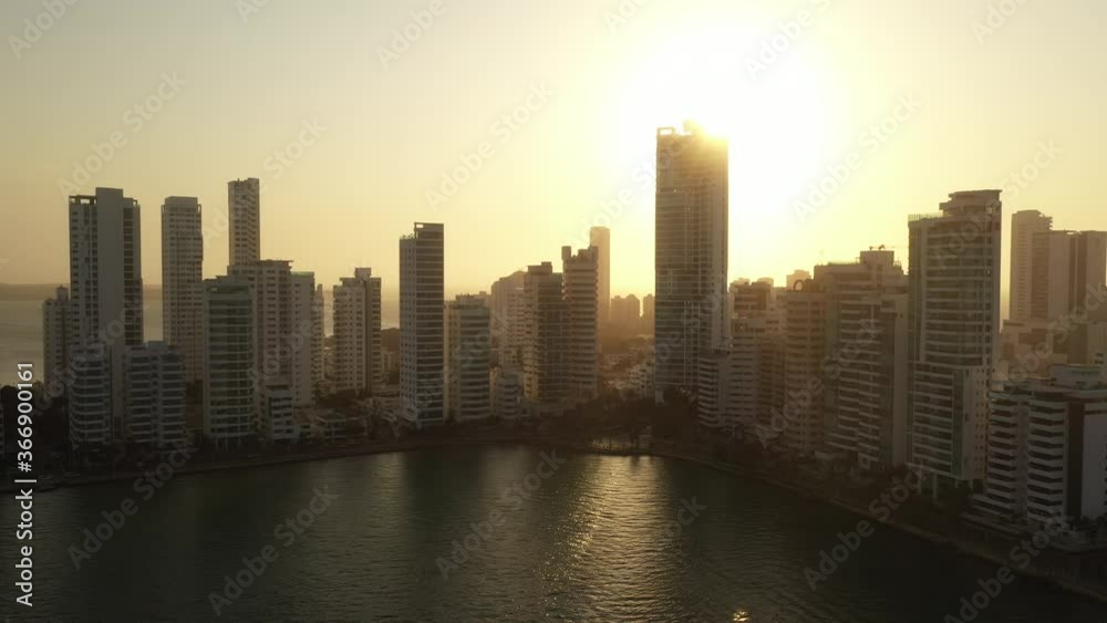 custom made wallpaper toronto digitalAmazing sunset near modern skyscrapers business apartments hotels Cartagena Colombia aerial view.