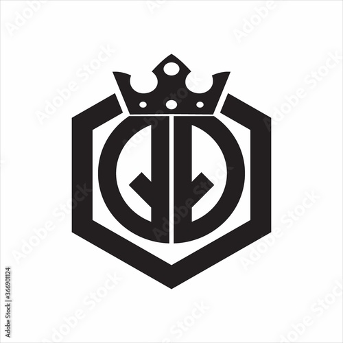 QQ Logo monogram rounded by hexagon shape with crown design template on white background
