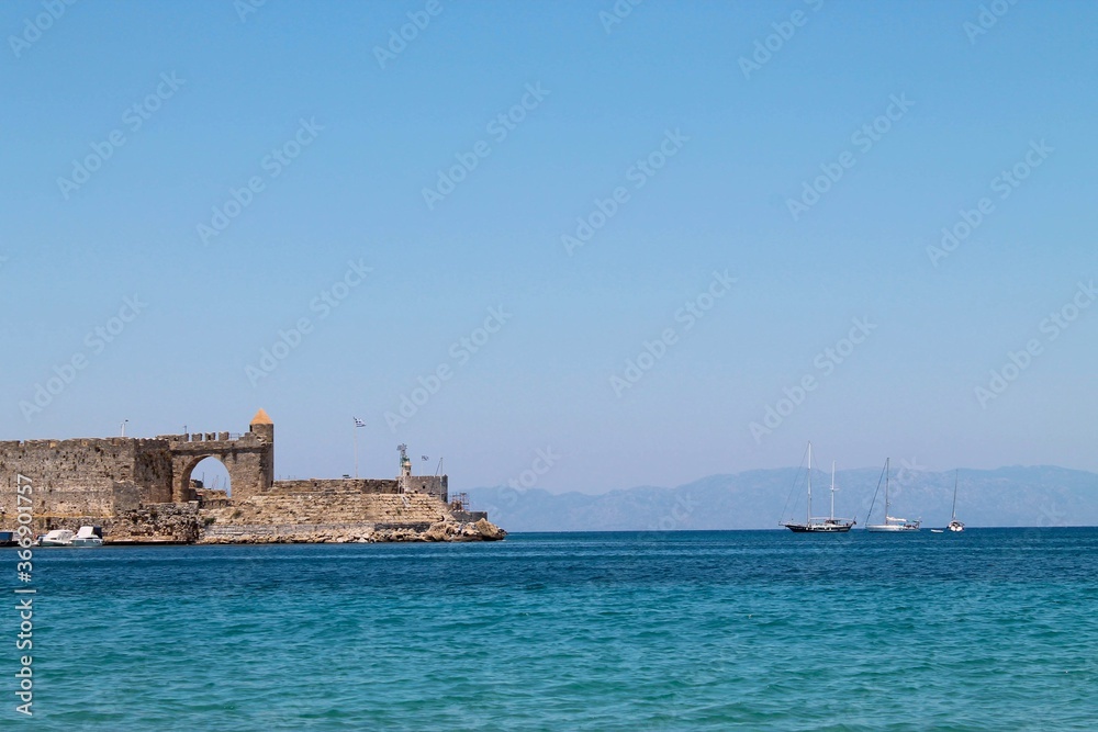 Exit from the bay and ship in the background