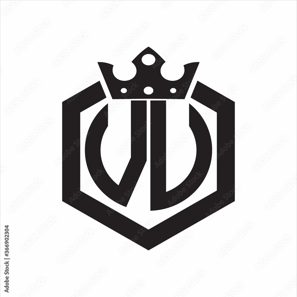 VU Logo monogram rounded by hexagon shape with crown design template on ...