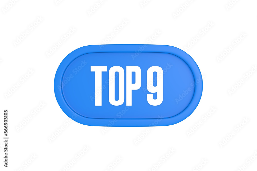Top 9 sign in light blue isolated on white background, 3d illustration.