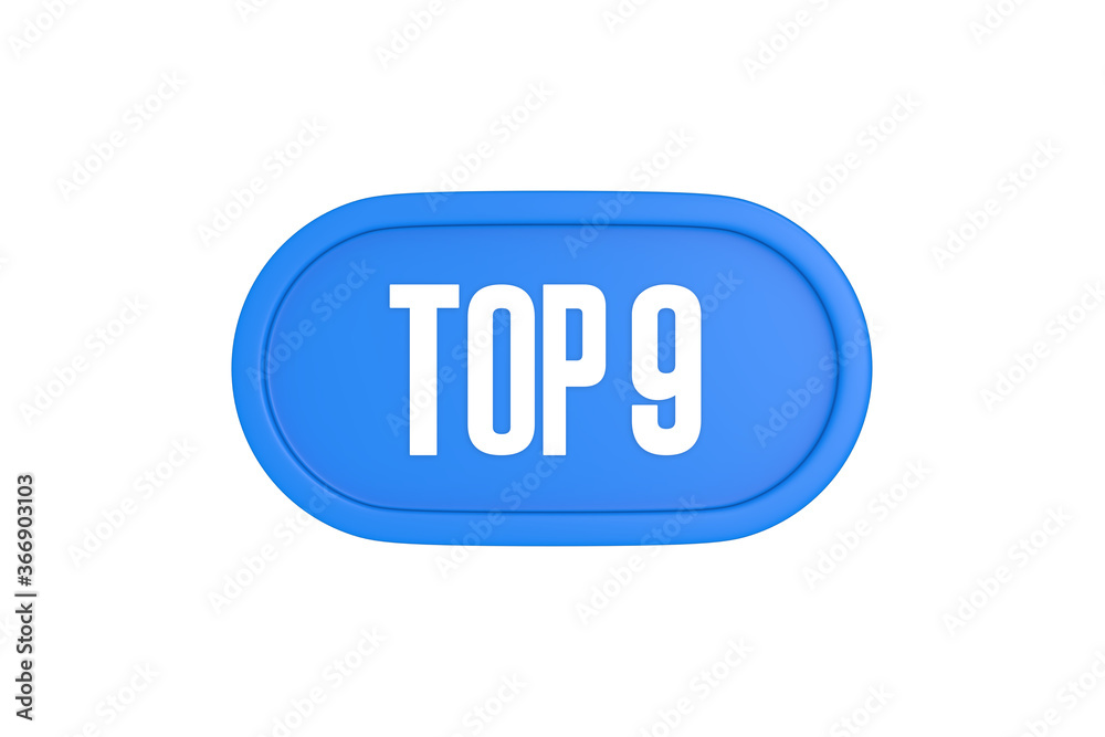 Top 9 sign in light blue isolated on white background, 3d illustration. Top 9 sign in light blue isolated on white background, 3d illustration.