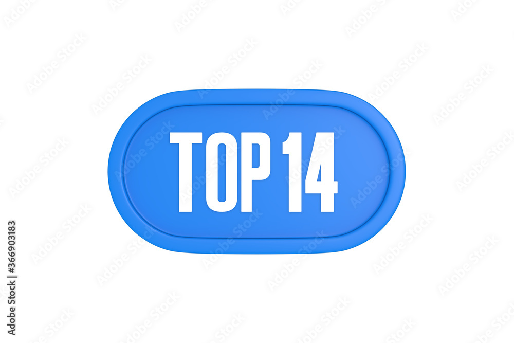 Top 14 sign in light blue isolated on white background, 3d illustration. Top 14 sign in light blue isolated on white background, 3d illustration.