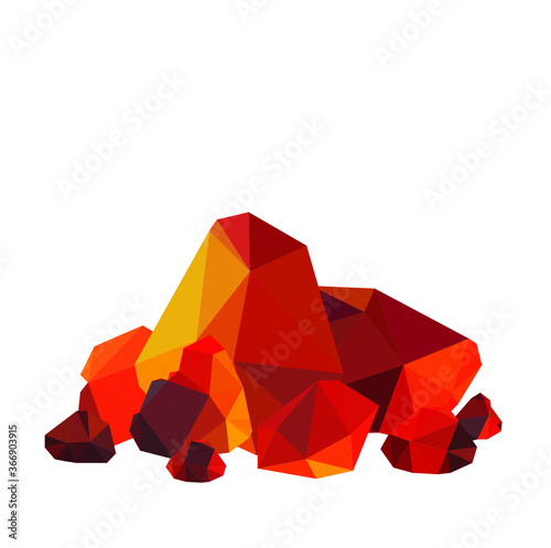 Glowing coal ,hot embers set isolated on white