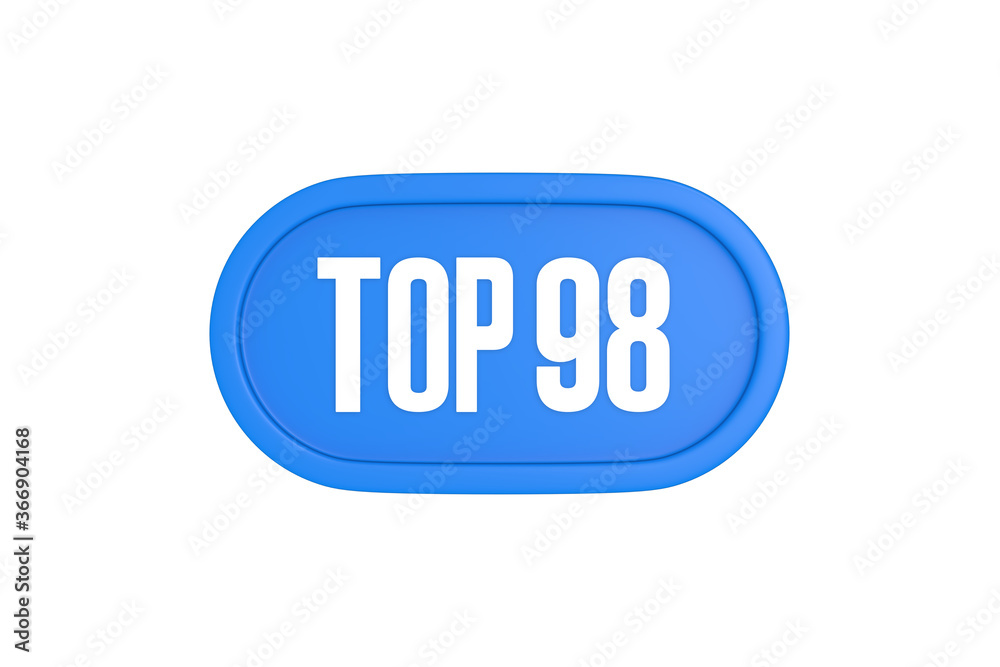 Top 98 sign in light blue isolated on white background, 3d illustration.