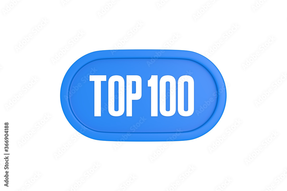 Top 100 sign in light blue isolated on white background, 3d illustration.