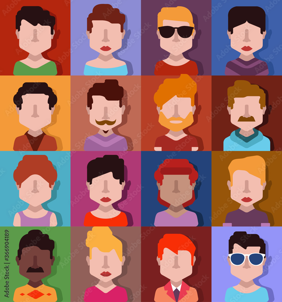 User avatars, avatars with faces and heads for social network ( Male and female faces ) User avatars, avatars with faces and heads for social network ( Male and female faces )