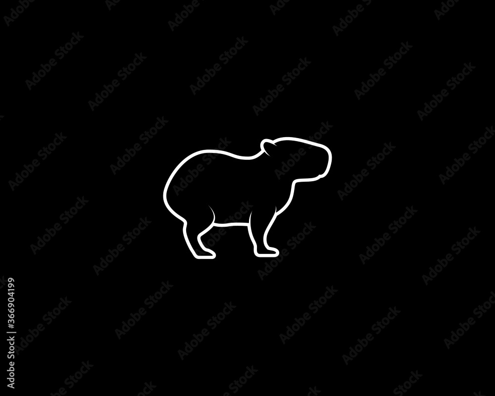 Capybara Silhouette on Black Background. Isolated Vector Animal Template for Logo Company, Icon, Symbol etc