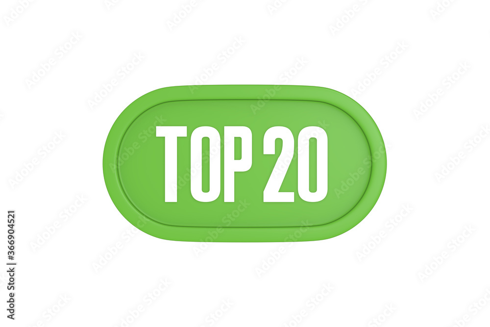 Top 20 sign in light green isolated on white background, 3d illustration. Top 20 sign in light green isolated on white background, 3d illustration.