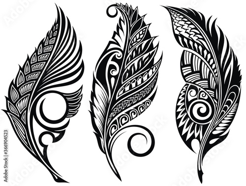 Photo Vector Peerless Decorative Feathers, Tribal design, Tattoo