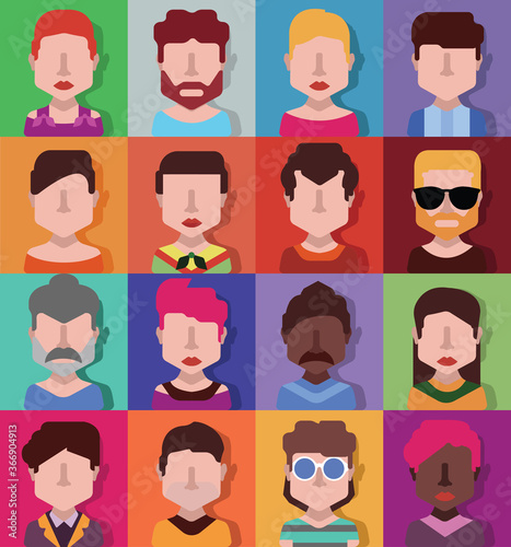 User avatars, avatars with faces and heads for social network ( Male and female faces )