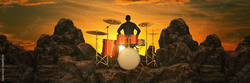 Fototapeta premium Battery kit in a mountain at sunset. 3d rendering