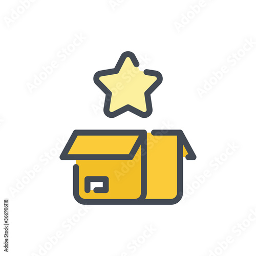 Earn Points and Get Reward color line icon. Open Box with Star vector outline colorful sign.