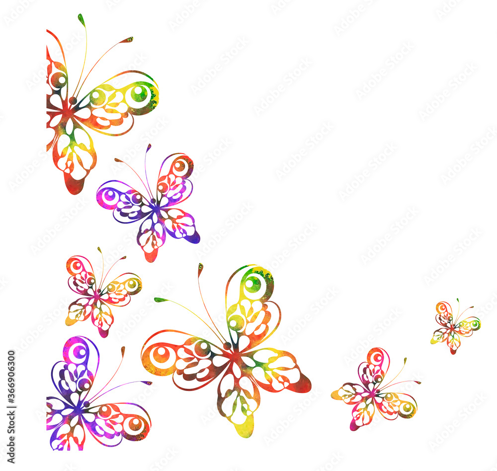 Watercolor butterflys on white background