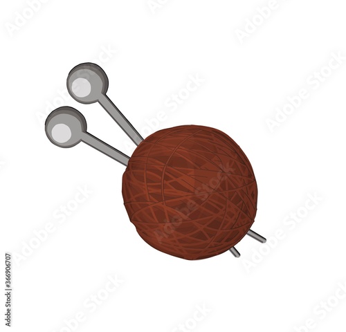 Knitting threads and needles. Isolated on white. A skein of woolen thread. Needlework. Hobby