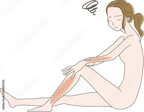 カミソリ負けで肌の傷が気になる 女性 の イラスト