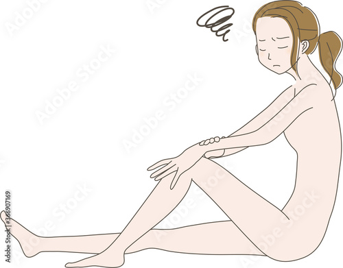 肌に不満を持っている 女性 の イラスト