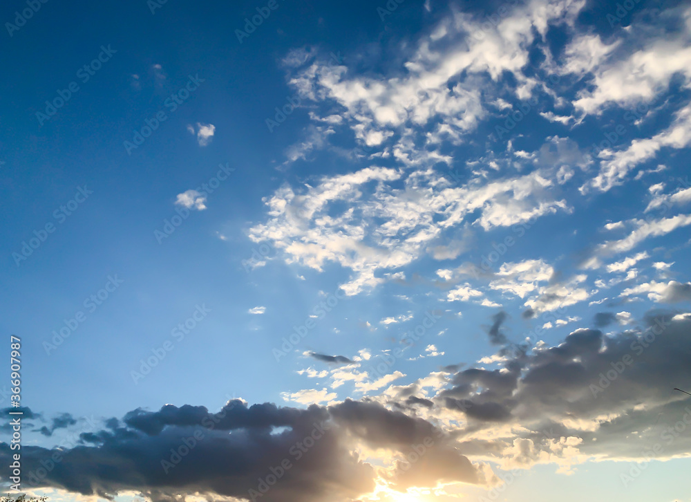 Cloud on blue sky, sunset light. natural background with sky and cloud.