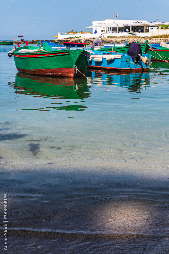 Monastery and boats frame the bay of San Vito. Polignano a mare Monastery and boats frame the bay of San Vito. Polignano a mare