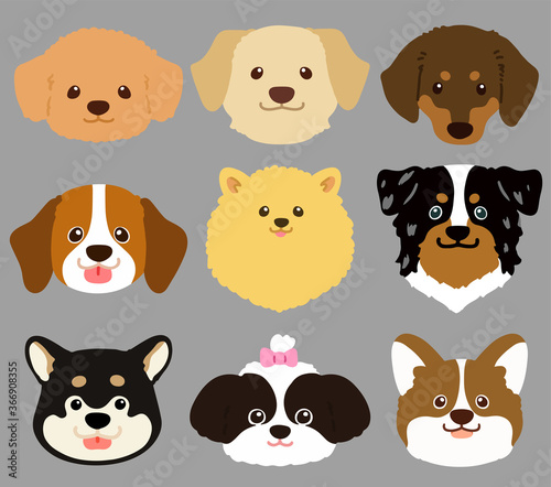 Set of flat colored cute and simple dog heads