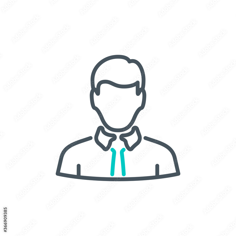 leader manager outline flat icon. Single high quality outline logo boss for web design or mobile app. Thin line administrator logo. Black and blue icon pictogram director isolated on white background