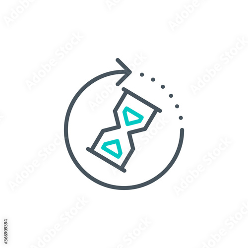 sandglass clock outline flat icon. Single high quality outline logo symbol for web design or mobile app. Thin line waiting logo. Black and blue wait clock icon pictogram isolated on white background