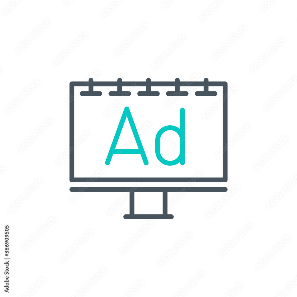 billboard ad promotion outline flat icon. Single high quality outline logo symbol for web design or mobile app. Thin line sign design logo. Black and blue icon pictogram isolated on white background billboard ad promotion outline flat icon. Single high quality outline logo symbol for web design or mobile app. Thin line sign design logo. Black and blue icon pictogram isolated on white background