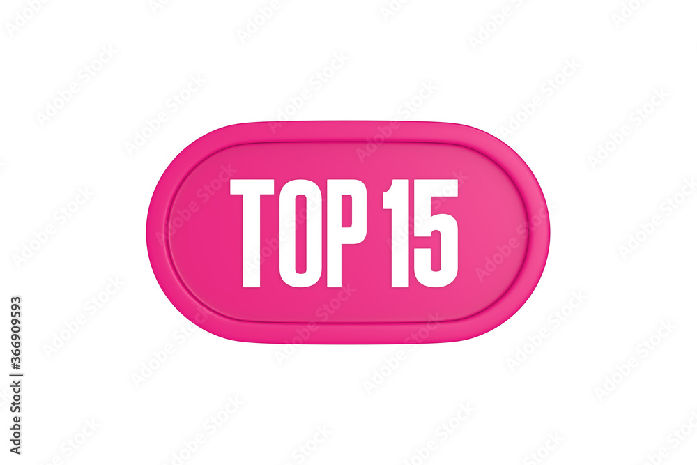 Top 15 sign in pink color isolated on white background, 3d illustration. Top 15 sign in pink color isolated on white background, 3d illustration.