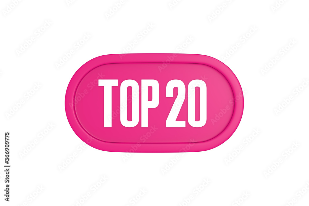 Top 20 sign in pink color isolated on white background, 3d illustration. Top 20 sign in pink color isolated on white background, 3d illustration.