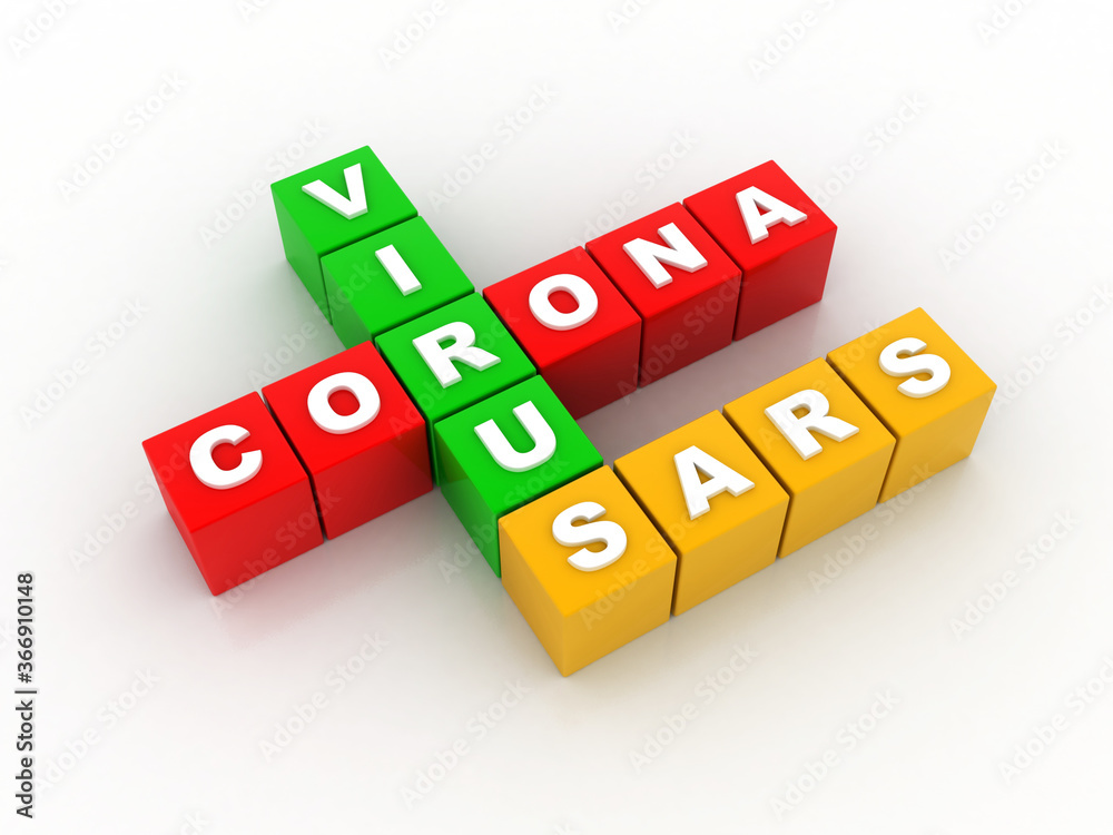 Corona virus cross 2019-nCoV COVID-19. 3D crossword puzzle. Corona virus puzzle Isolated in white background. 3d render Corona virus cross 2019-nCoV COVID-19. 3D crossword puzzle. Corona virus puzzle Isolated in white background. 3d render