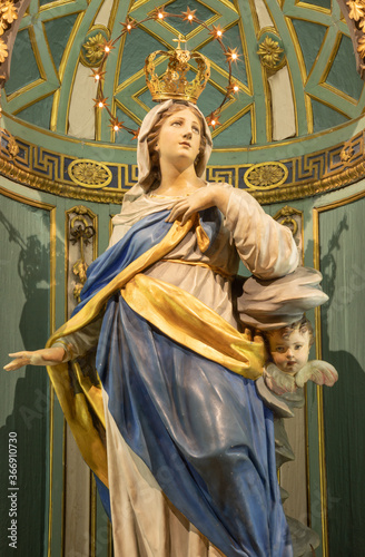 RAVENNA, ITALY - JANUARY 27, 2020: The statue of Immaculate Conception in the church Basilica di Sant Francesco.