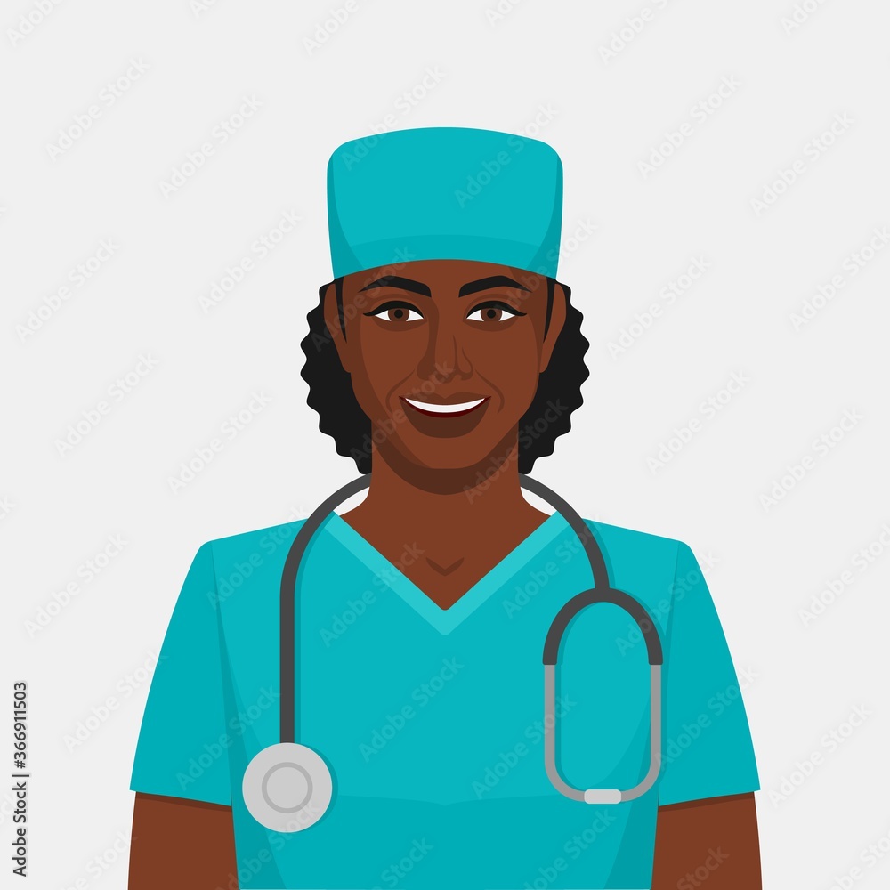 Smiling doctor black woman with stethoscope Smiling doctor black woman with stethoscope