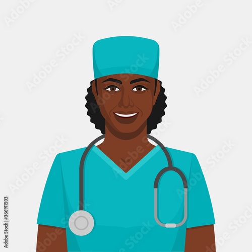 Smiling doctor black woman with stethoscope