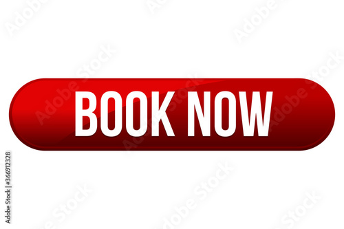 Book now Button. Red eps10 Vector Badge.