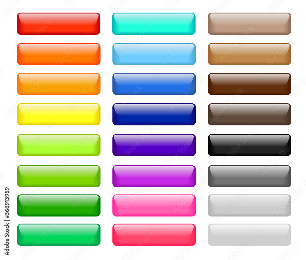 Set of glossy colored web buttons isolated on white background. Vector design elements for website, interface